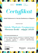 Certyfikat Szkoły Myślenia Pozytywnego dla SP w Oblęgorku - edycja 2020